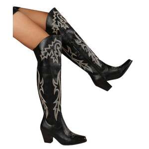 Fashionable Square Toe Chunky Heel Riding Boots in Black, Size EU38/US7.5